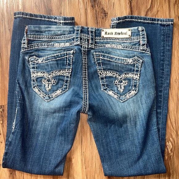 Mid Rise Rock Revival Jeans Amy Easy Boot Size 27 Style E8129E45R Sequin Studded - Picture 2 of 16